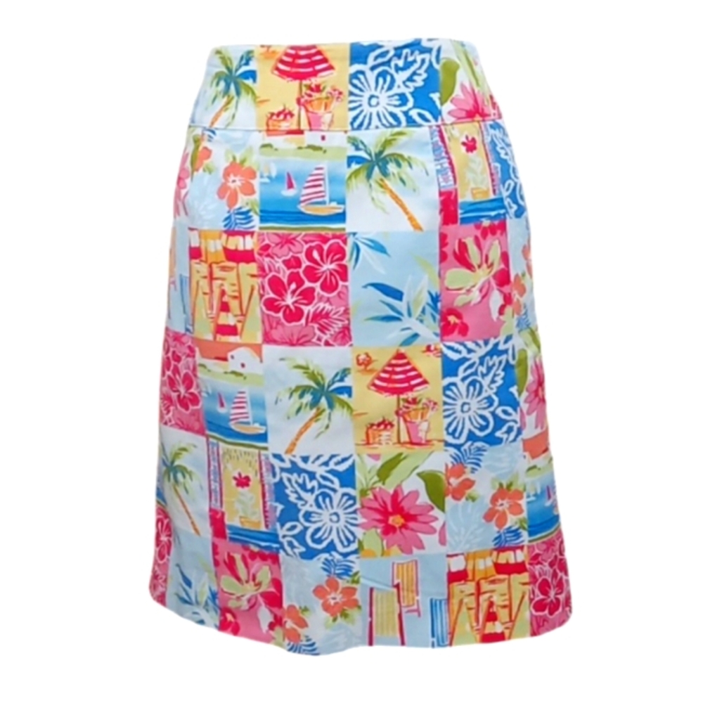 Talbots Tropical Patchwork Print A-line Skirt Cotton Canvas Stretch Sz 10 - Picture 8 of 12